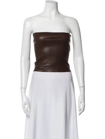 Pre-owned Sprwmn Leather Strapless Crop Top In Brown