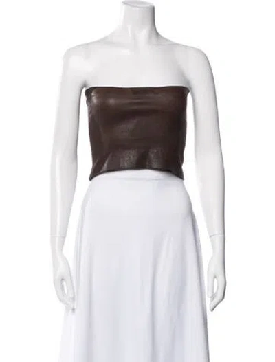 Pre-owned Sprwmn Leather Strapless Crop Top In Green