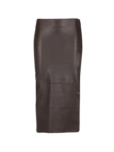 Sprwmn Leather Tube Midi Skirt In Brown