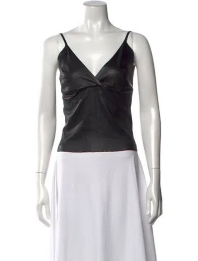 Pre-owned Sprwmn Leather V-neck Top In Black
