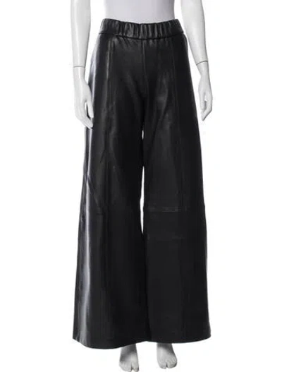 Pre-owned Sprwmn Leather Wide Leg Pants In Black