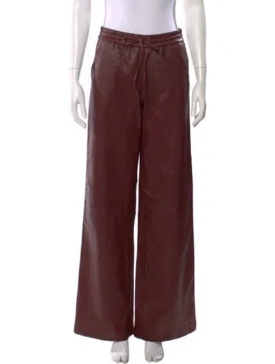 Pre-owned Sprwmn Leather Wide Leg Pants In Burgundy