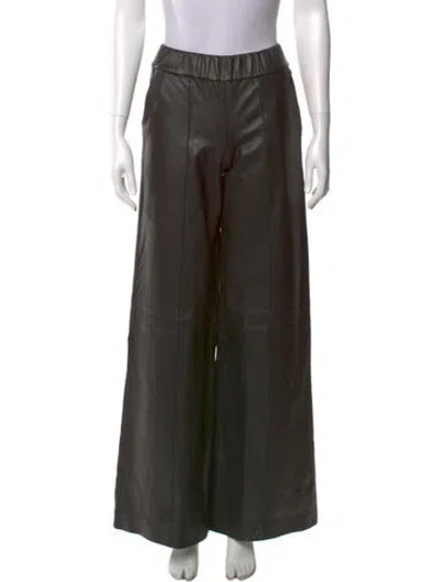 Pre-owned Sprwmn Leather Wide Leg Pants In Green