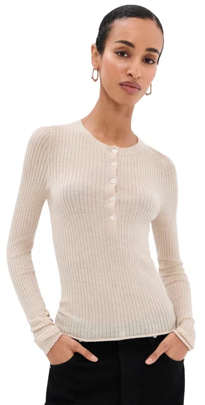 Sprwmn Long Sleeve Henley Top Sandstone In Neutral