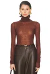 Sprwmn Long Sleeve Mock Neck Top In Brown