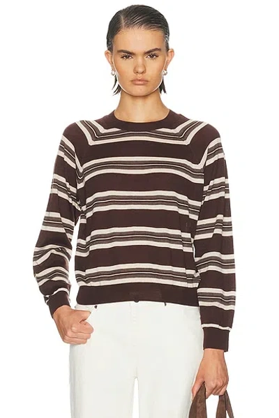 Sprwmn Long Sleeve Striped Raglan Tee In Brown