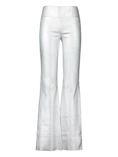 Sprwmn Metallic Flare Trousers In White