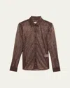 Sprwmn Metallic Striped Button-front Shirt In Bronze
