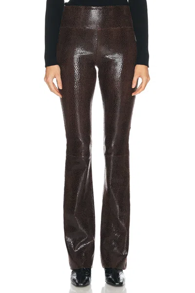 Sprwmn Micro Flare Pant In Chocolate Embossed Snakeskin
