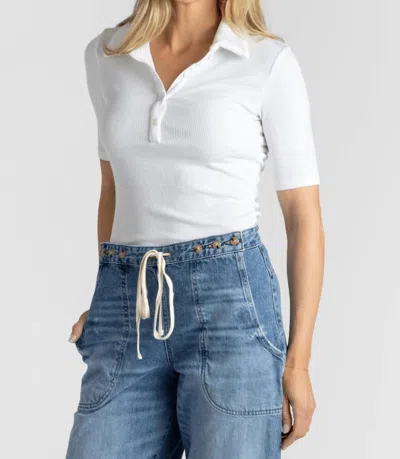 Sprwmn Mid Sleeve Polo Top In White