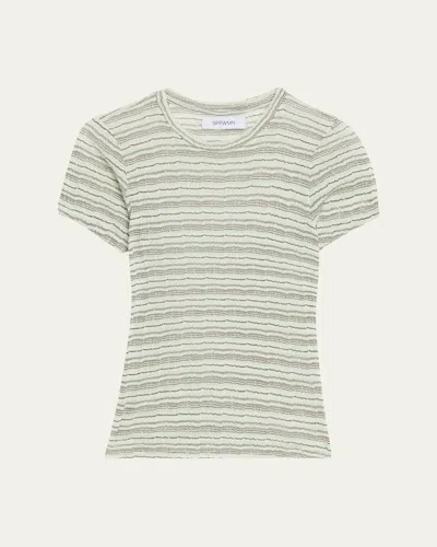 Sprwmn Multi-striped Crewneck Baby Tee In Gray