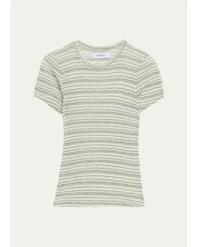 Sprwmn Multi-striped Crewneck Baby Tee In Pistachio