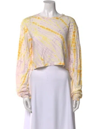 Pre-owned Sprwmn Printed Scoop Neck Crop Top In Yellow