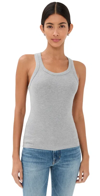 Sprwmn Rib Fitted Scoop Tank Heathered Grey In Gray