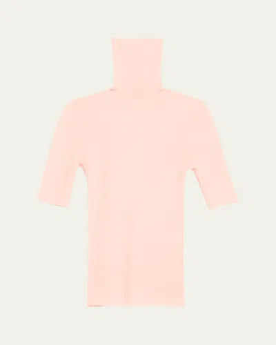 Sprwmn Rib-knit Cashmere Turtleneck Top In Blush