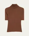 Sprwmn Short Sleeve Turtleneck Top In Chocolate In Chocolate
