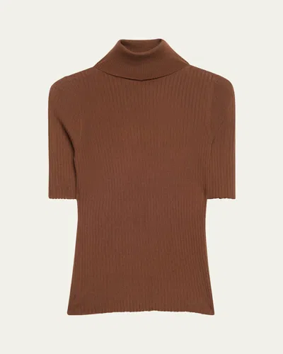Sprwmn Rib-knit Cashmere Turtleneck Top In Chocolate