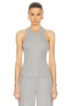 Sprwmn Rib Racer Front Tank Top In Heather Grey