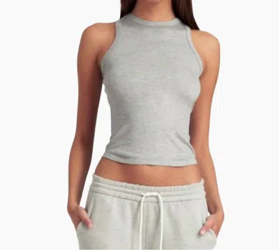 Sprwmn Rib Racer Front Tank Top In Heather Grey In Gray