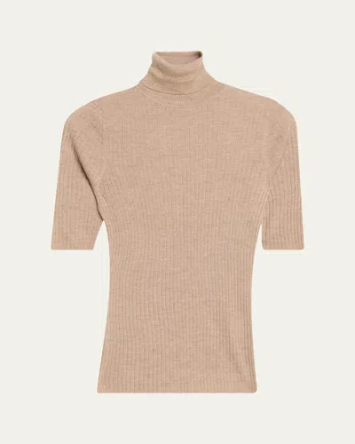 Sprwmn Rib-knit Cashmere Turtleneck Top In Neutral