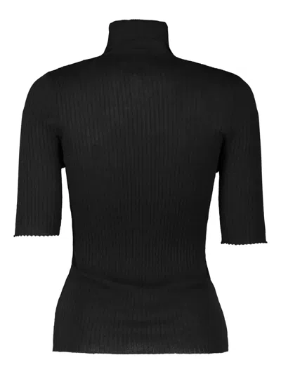 Sprwmn Roll-neck Short-sleeve Jumper In Black