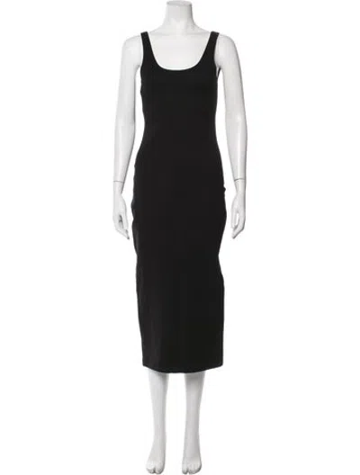Pre-owned Sprwmn Scoop Neck Midi Length Dress In Black