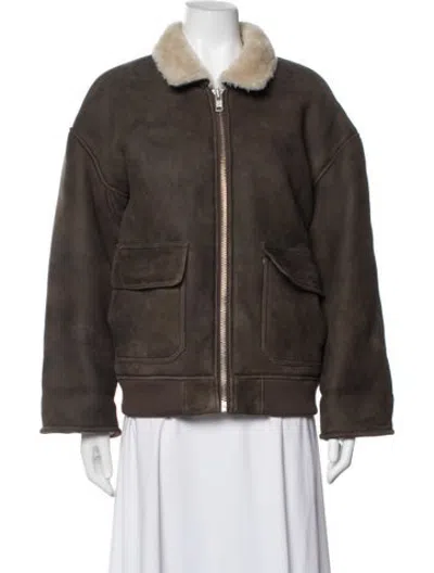 Pre-owned Sprwmn Shearling Bomber Jacket In Brown