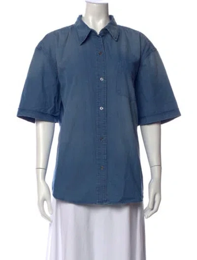 Pre-owned Sprwmn Short Sleeve Button-up Top In Blue