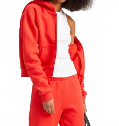 Sprwmn Shrunken Raglan Zip Up Hoodie In Red In Orange