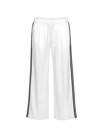 Sprwmn Side-stripe Wide-leg Silk Trousers In White