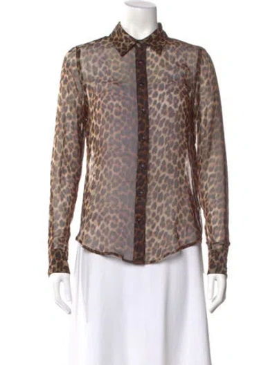 Pre-owned Sprwmn Silk Animal Print Top W/ Tags In Brown
