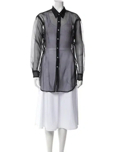 Pre-owned Sprwmn Silk Long Sleeve Button-up Top In Black