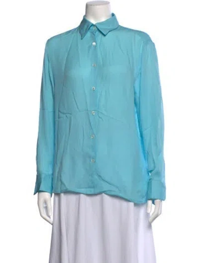 Pre-owned Sprwmn Silk Long Sleeve Button-up Top In Blue