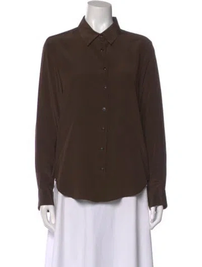 Pre-owned Sprwmn Silk Long Sleeve Button-up Top In Brown
