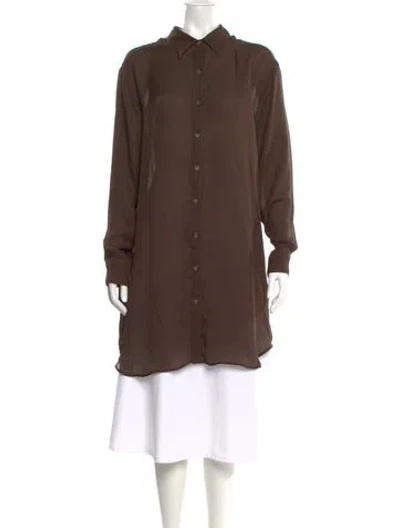 Pre-owned Sprwmn Silk Long Sleeve Button-up Top In Brown