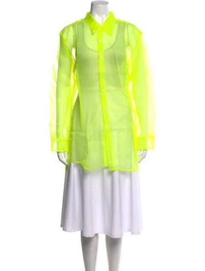 Pre-owned Sprwmn Silk Long Sleeve Button-up Top In Green