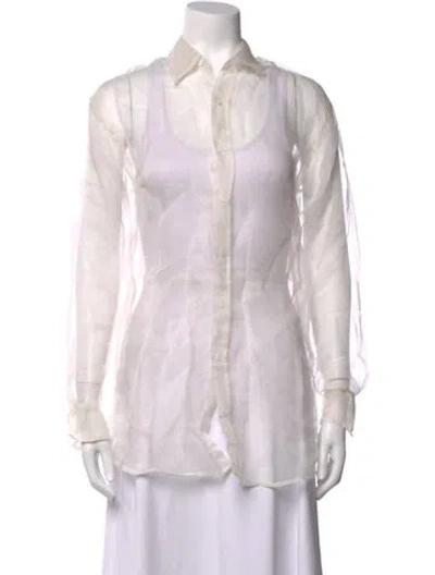Pre-owned Sprwmn Silk Long Sleeve Button-up Top In White