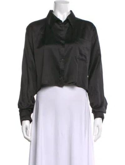 Pre-owned Sprwmn Silk Long Sleeve Crop Top W/ Tags In Black