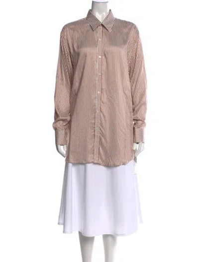Pre-owned Sprwmn Silk Striped Button-up Top In Brown