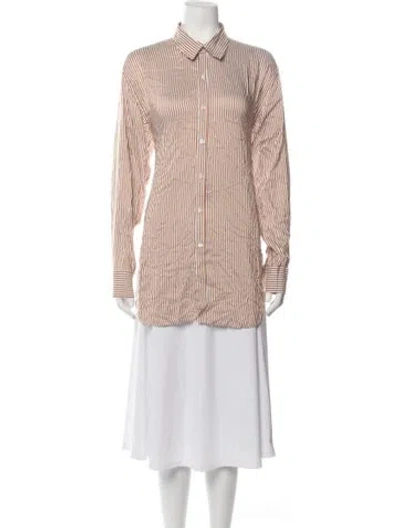 Pre-owned Sprwmn Silk Striped Button-up Top In Brown