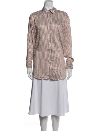 Pre-owned Sprwmn Silk Striped Button-up Top W/ Tags In Brown