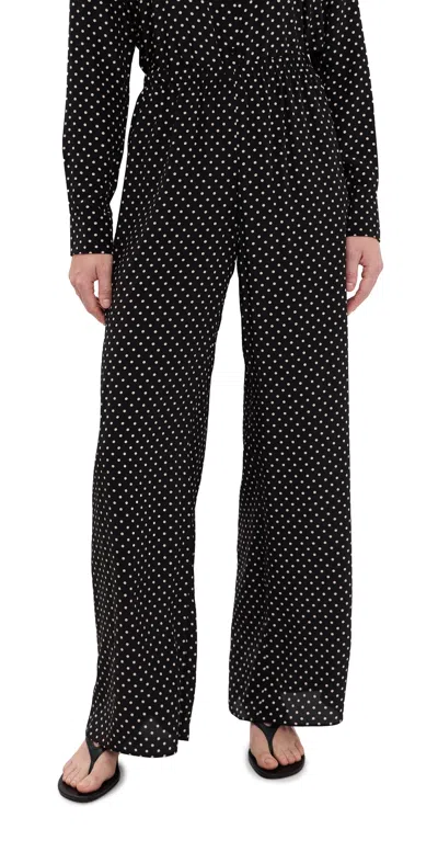 Sprwmn Silk Wide Leg Easy Pants Black Polka Dot