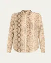 Sprwmn Snake Fitted Button-front Silk Shirt In Beige Snak