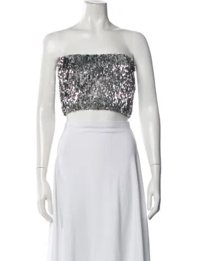 Pre-owned Sprwmn Strapless Crop Top W/ Tags In Metallic/silver