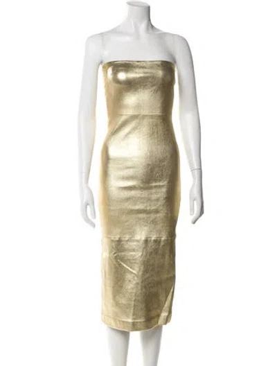 Pre-owned Sprwmn Strapless Knee-length Dress In Gold