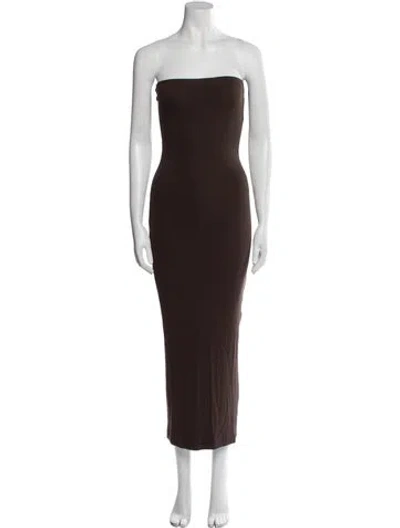 Pre-owned Sprwmn Strapless Midi Length Dress In Brown