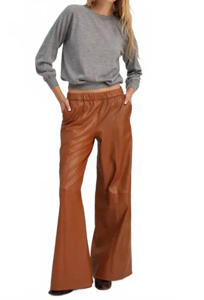 Sprwmn Stretch Leather Wide Leg Pants In Chestnut In Brown