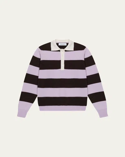 Sprwmn Striped Cashmere Polo Sweater In Pink