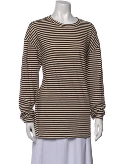 Pre-owned Sprwmn Striped Crew Neck T-shirt In Brown
