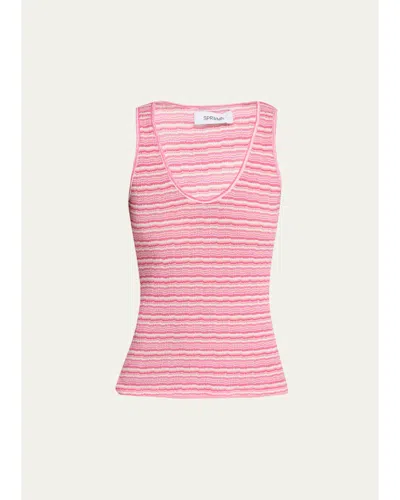 Sprwmn Striped Knit Tank Top In Pink
